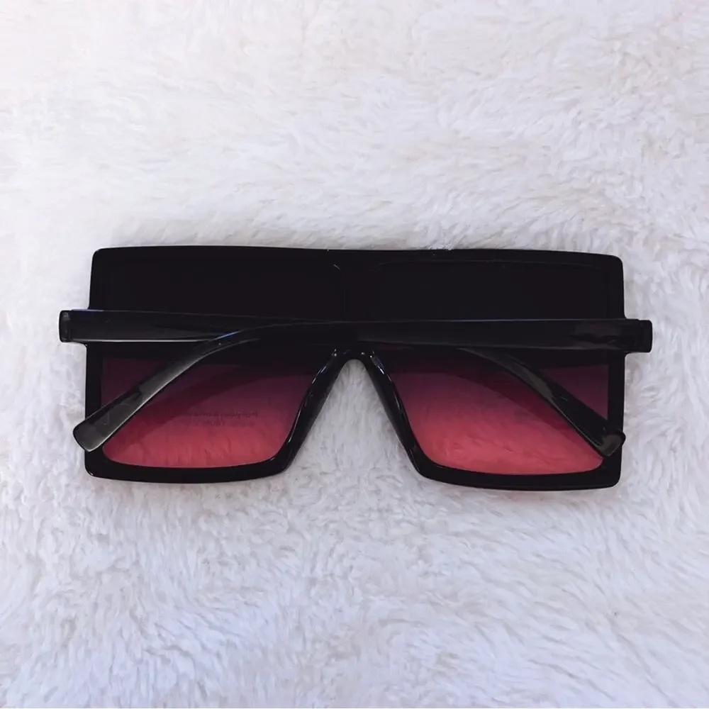 Ivonne Black & Pink Oversized Square Sunglasses - Picture 9 of 11
